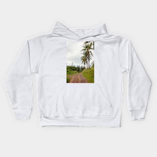 Small dirt road and plam trees in Borneo countryside Kids Hoodie